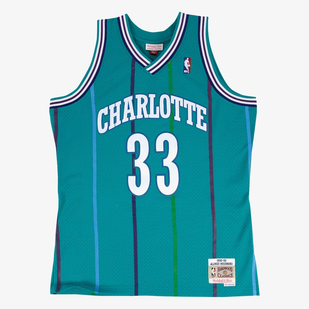 Charlotte Hornets M&N Swingman Jersey Road Alonzo Mourning 1992 93 retro stitched fan jersey RTJ12909 image 1