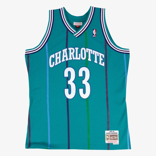 Charlotte Hornets M&N Swingman Jersey Road Alonzo Mourning 1992 93 retro stitched fan jersey RTJ12909 image 1