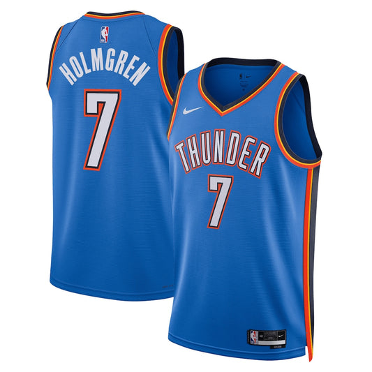 Oklahoma City Thunder Icon Edition Swingman Jersey Blue Chet Holmgren retro stitched fan jersey RTJ12894 image 1