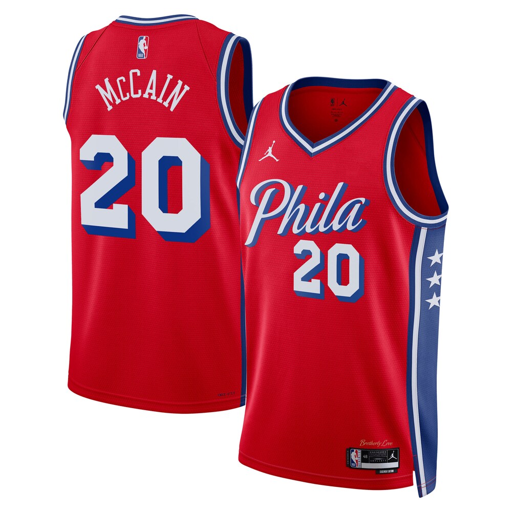 Philadelphia 76ers Jordan Brand Statement Edition Swingman Jersey Red Jared Mccain retro stitched fan jersey RTJ12890
