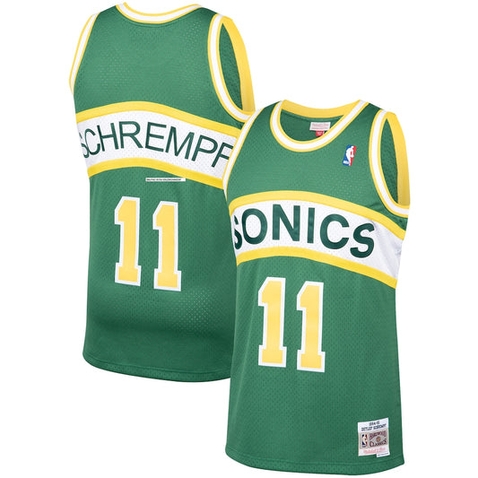 M&N Detlef Schrempf Green Seattle Supersonics 1994 95 Hardwood Classics Swingman Player Jersey retro stitched fan