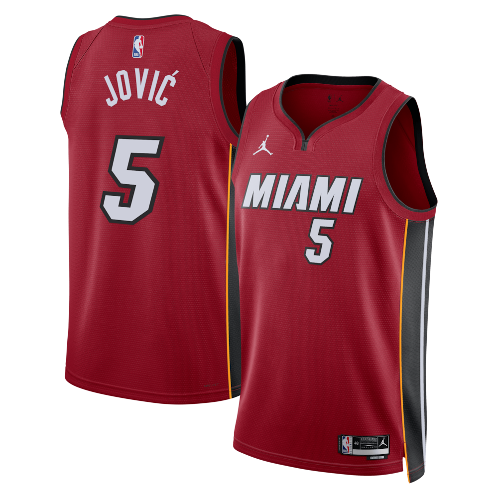 Miami Heat Jordan Brand Statement Edition Swingman Jersey Red Nikola Jovi retro stitched fan jersey RTJ12826 image 1