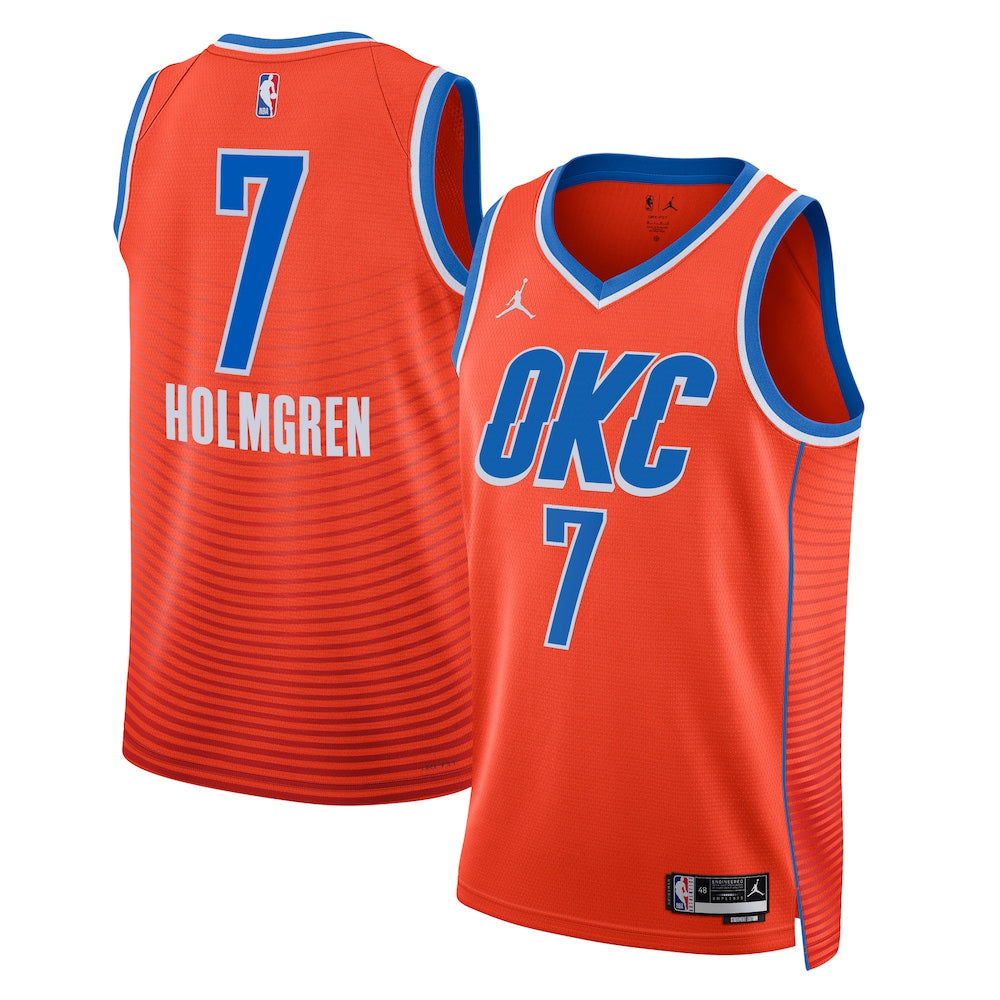 Oklahoma City Thunder Jordan Statement Edition Swingman Jersey Orange Chet Holmgren retro stitched fan jersey RTJ12825
