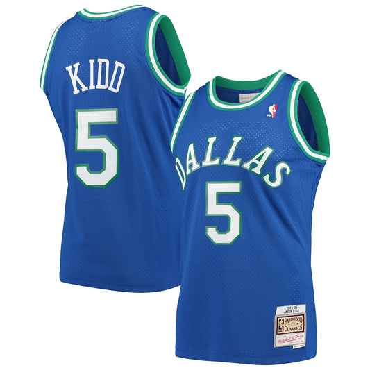 M&N Jason Kidd Blue Dallas Mavericks 1994 95 Hardwood Classics Swingman Player Jersey retro stitched fan jersey