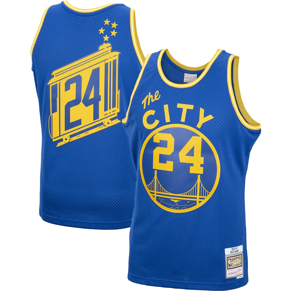 M&N Rick Barry Royal Golden State Warriors 196667 Hardwood Classics Swingman Jersey retro stitched fan jersey RTJ12794