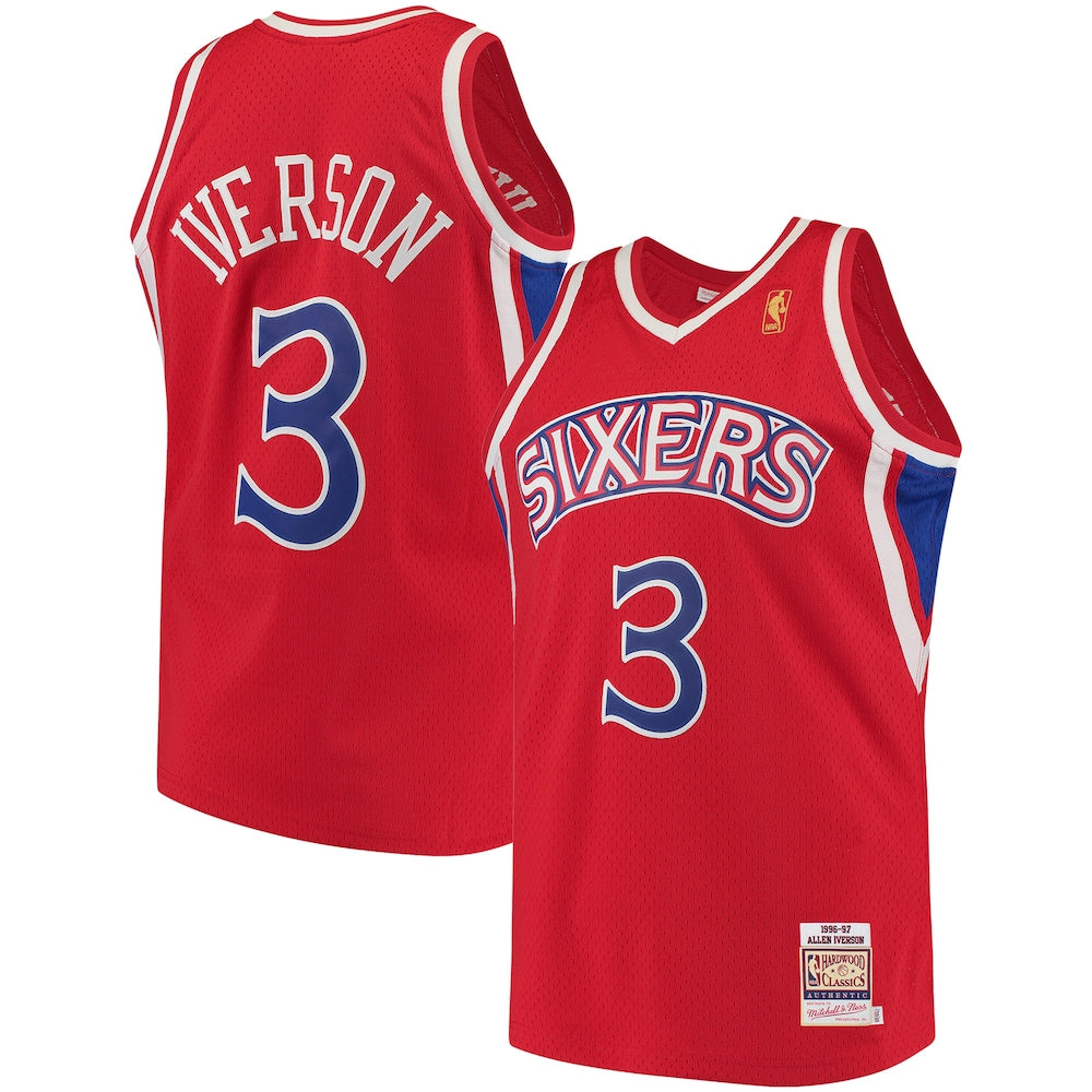 M&N Allen Iverson Red Philadelphia 76ers Hardwood Classics Jersey retro stitched fan jersey RTJ12787 image 1