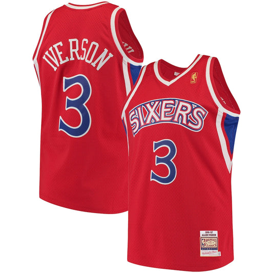 M&N Allen Iverson Red Philadelphia 76ers Hardwood Classics Jersey retro stitched fan jersey RTJ12787 image 1