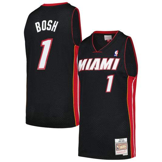 M&N Chris Bosh Black Miami Heat 201213 Hardwood Classics Swingman Jersey retro stitched fan jersey RTJ12767 image 1