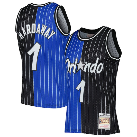 M&N Penny Hardaway Blueblack Orlando Magic Hardwood Classics 199495 Split Swingman Jersey retro stitched fan jersey
