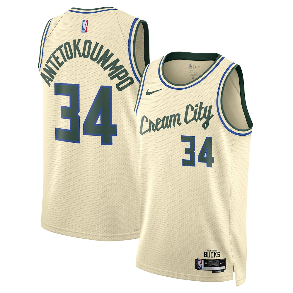 Milwaukee Bucks 2025 26 City Edition Swingman Jersey Cream Giannis Antetokounmpo retro stitched fan jersey RTJ12778