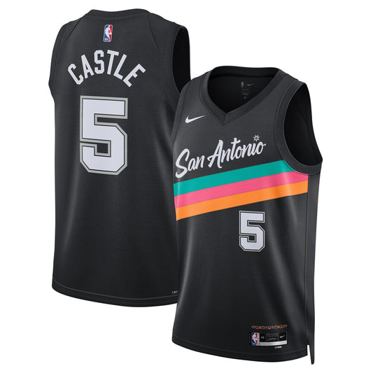San Antonio Spurs 2025 26 City Edition Swingman Jersey Black Stephon Castle retro stitched fan jersey RTJ12775 image 1