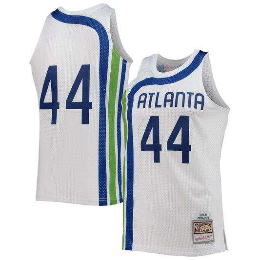 M&N Pete Maravich White Atlanta Hawks 197071 Hardwood Classics Swingman Jersey retro stitched fan jersey RTJ12761