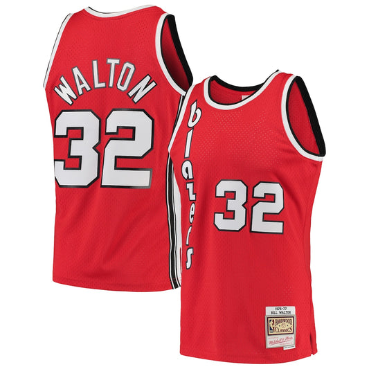 M&N Bill Walton Red Portland Trail Blazers 1976 77 Hardwood Classics Swingman Player Jersey retro stitched fan jersey