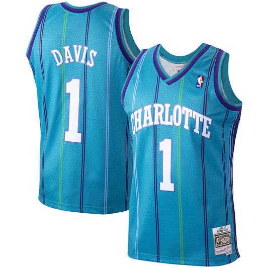 M&N Baron Davis Teal Charlotte Hornets Hardwood Classics 1999 00 Swingman Jersey retro stitched fan jersey RTJ12752