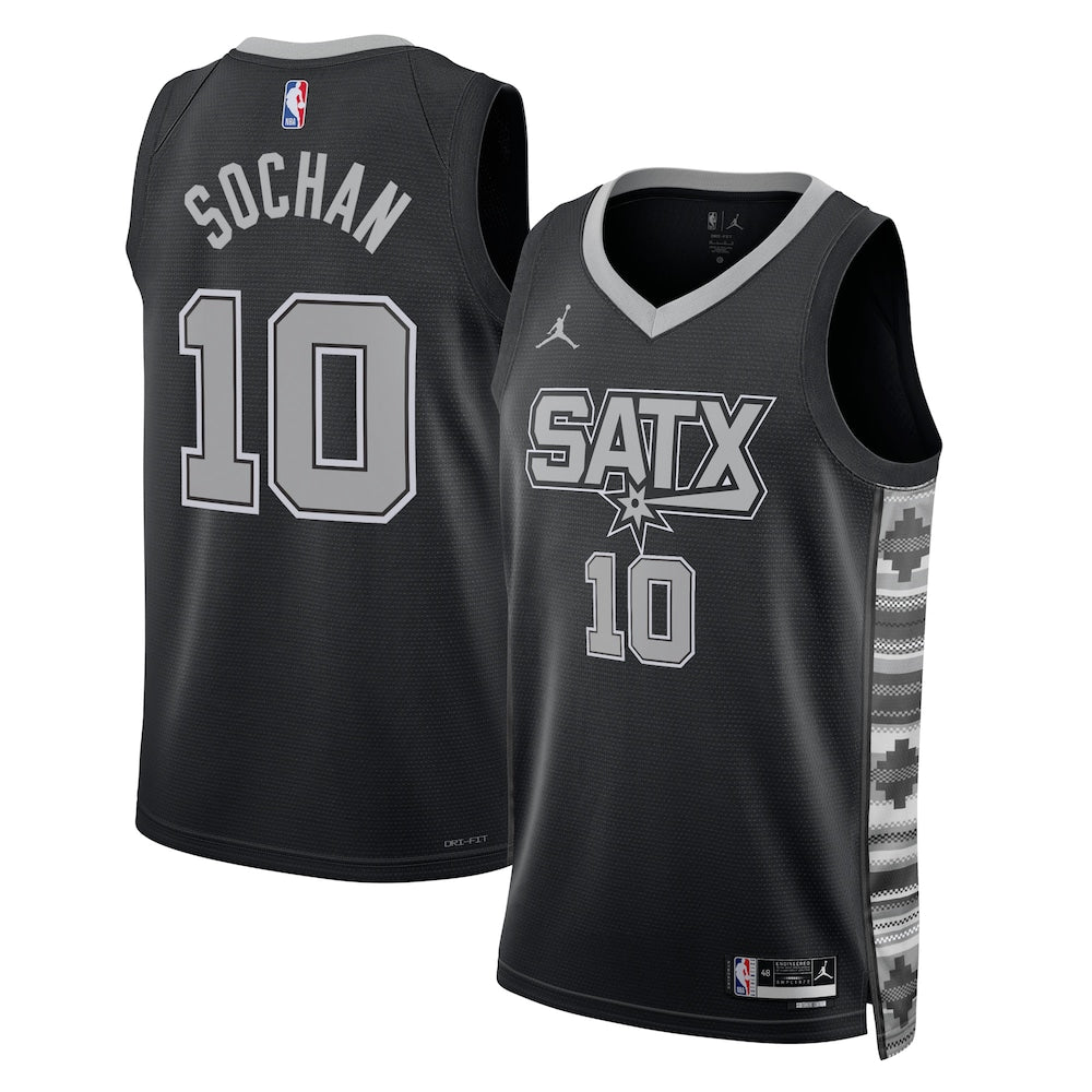 San Antonio Spurs Jordan Statement Edition Swingman Jersey Black Jeremy Sochan retro stitched fan jersey RTJ12750