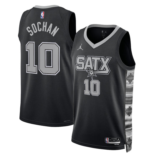 San Antonio Spurs Jordan Statement Edition Swingman Jersey Black Jeremy Sochan retro stitched fan jersey RTJ12750
