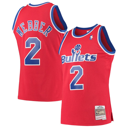 M&N Chris Webber Red Washington Bullets Hardwood Classics 1994 95 Swingman Jersey retro stitched fan jersey RTJ12703