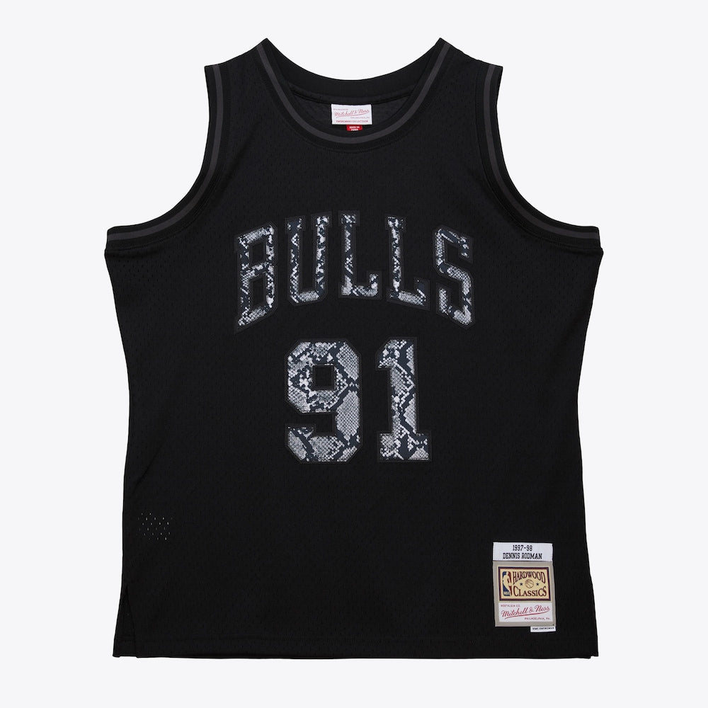 Chicago Bulls M&N Leather Snakeskin Swingman Jersey Dennis Rodman 1997 98 retro stitched fan jersey RTJ12699 image 1