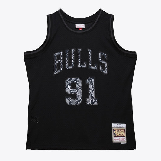 Chicago Bulls M&N Leather Snakeskin Swingman Jersey Dennis Rodman 1997 98 retro stitched fan jersey RTJ12699 image 1