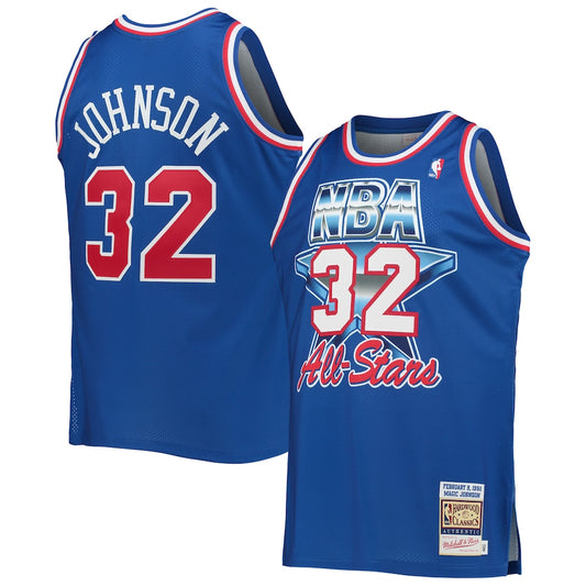 M&N Magic Johnson Royal Western Conference Hardwood Classics 1992 NBA All Star Game Jersey retro stitched fan jersey
