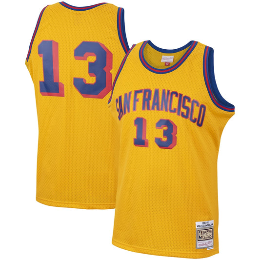 M&N Wilt Chamberlain Gold San Francisco Warriors 1962 63 Hardwood Classics Swingman Jersey retro stitched fan jersey
