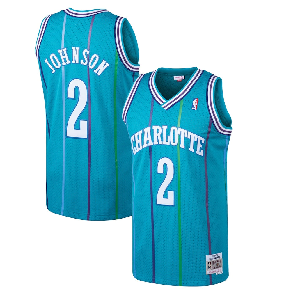 M&N Larry Johnson Teal Charlotte Hornets 1992 93 Hardwood Classics Swingman Jersey retro stitched fan jersey RTJ12678