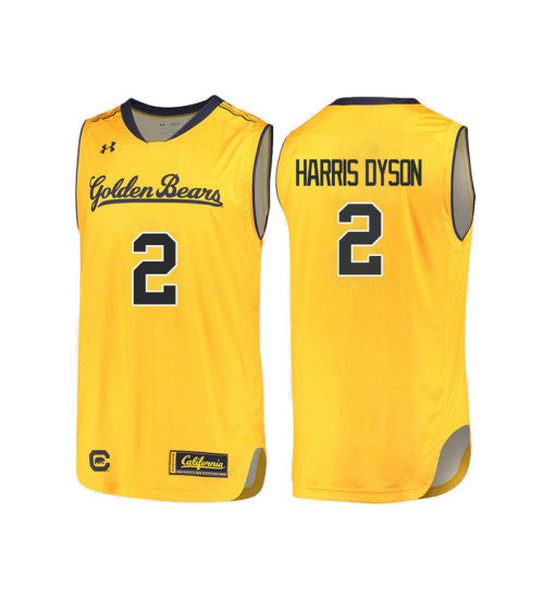 California Golden Bears 2 Juhwan Harris Dyson College Basketball Jersey Gold 6534 retro stitched fan jersey RTJ6115