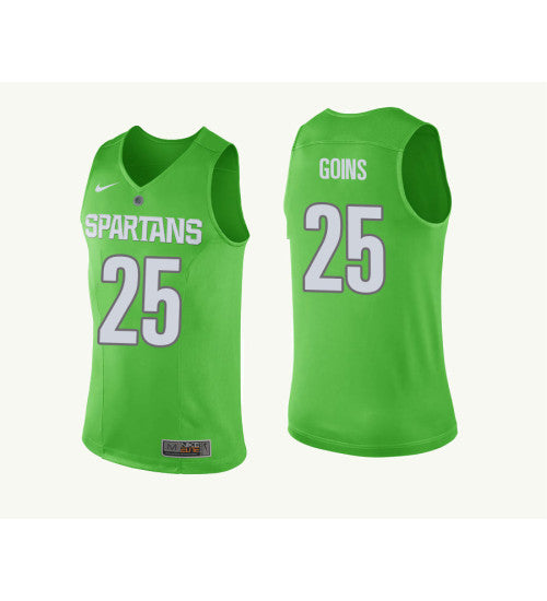 Michigan State Spartans 25 Kenny Goins College Basketball Jersey Green retro stitched fan jersey RTJ9706 image 1