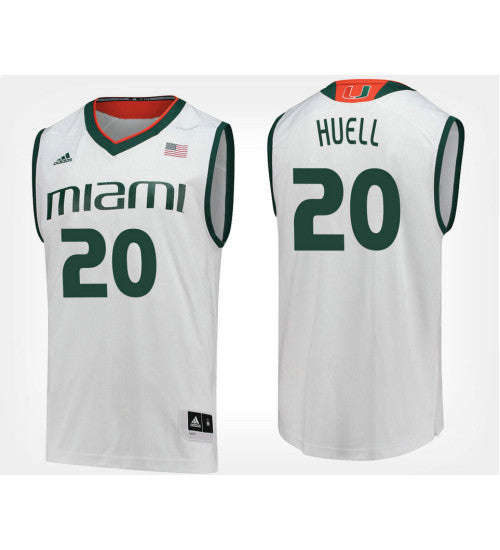 Miami Hurricanes 20 Dewan Huell White Road College Basketball Jersey retro stitched fan jersey RTJ4031 image 1