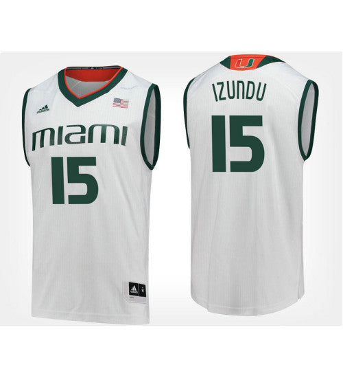 Miami Hurricanes 15 Ebuka Izundu White Road College Basketball Jersey retro stitched fan jersey RTJ9861 image 1