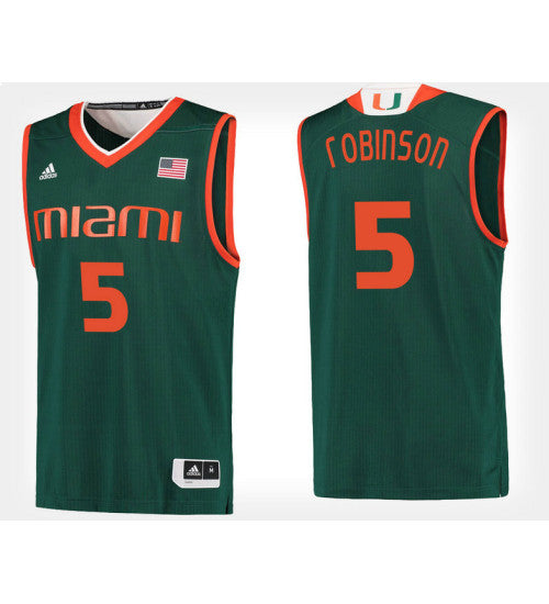 Miami Hurricanes 5 Mike Robinson Green Alternate College Basketball Jersey retro stitched fan jersey RTJ9823 image 1