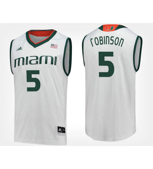 Miami Hurricanes 5 Mike Robinson White Road College Basketball Jersey retro stitched fan jersey RTJ9821 image 1