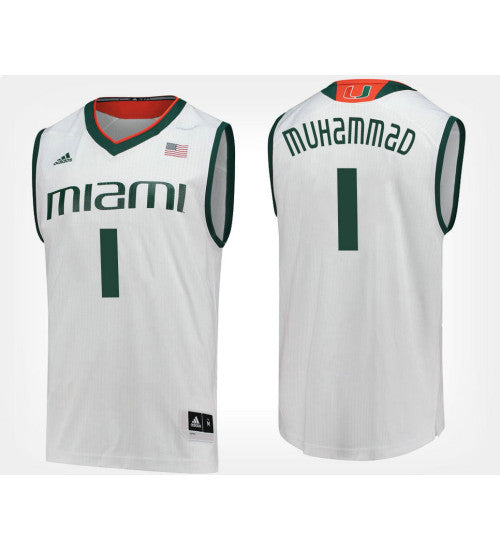 Miami Hurricanes 1 Rashad Muhammad White Road College Basketball Jersey retro stitched fan jersey RTJ9880 image 1