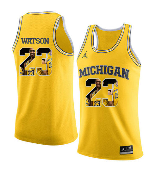 Michigan Wolverines 23 Ibi Watson College Basketball Jersey Yellow 3191 retro stitched fan jersey RTJ9458 image 1