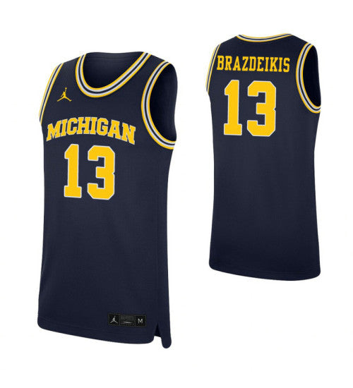 Michigan Wolverines 13 Ignas Brazdeikis Navy College Basketball Jersey 3125 retro stitched fan jersey RTJ9524 image 1