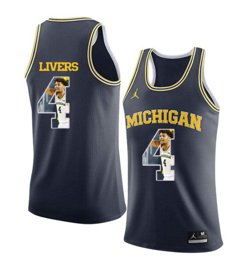 Michigan Wolverines 4 Isaiah Livers College Basketball Jersey Navy 9053 retro stitched fan jersey RTJ3596 image 1