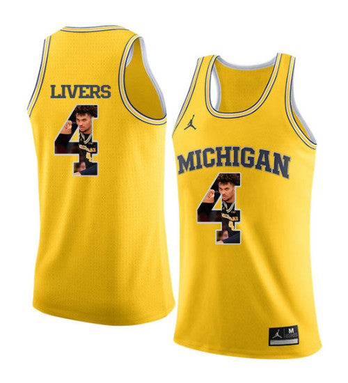 Michigan Wolverines 4 Isaiah Livers College Basketball Jersey Yellow 3244 retro stitched fan jersey RTJ9405 image 1