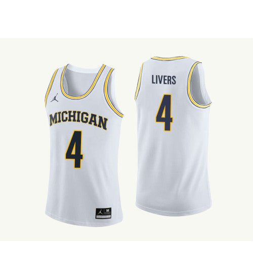 Michigan Wolverines 4 Isaiah Livers College Basketball Jersey White 9056 retro stitched fan jersey RTJ3593 image 1