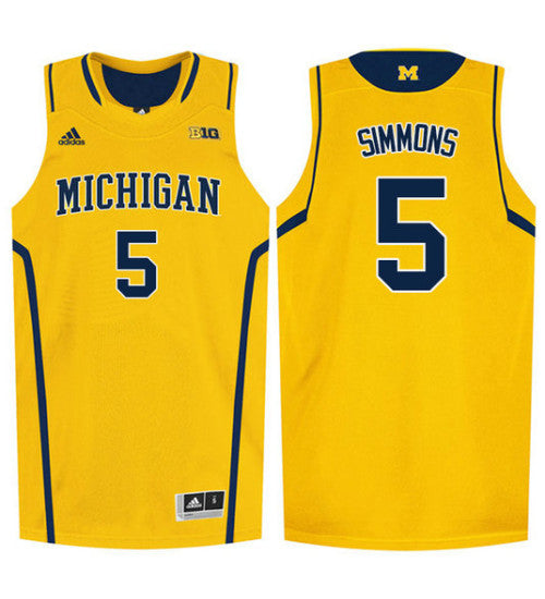 Michigan Wolverines 5 Jaaron Simmons College Basketball Jersey Gold retro stitched fan jersey RTJ9397 image 1