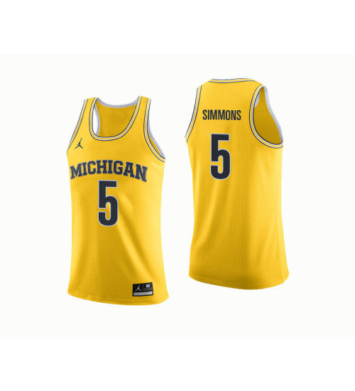 Michigan Wolverines 5 Jaaron Simmons College Basketball Jersey Yellow retro stitched fan jersey RTJ3577 image 1
