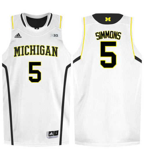 Michigan Wolverines 5 Jaaron Simmons College Basketball Jersey White 9070 retro stitched fan jersey RTJ3579 image 1