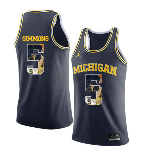 Michigan Wolverines 5 Jaaron Simmons College Basketball Jersey Navy 9068 retro stitched fan jersey RTJ3581 image 1