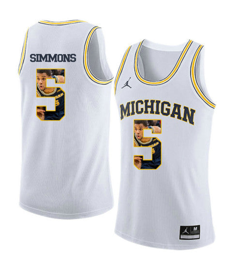Michigan Wolverines 5 Jaaron Simmons College Basketball Jersey White 9071 retro stitched fan jersey RTJ3578 image 1