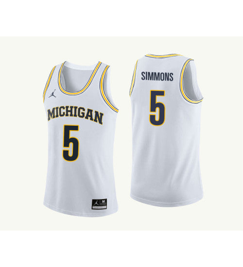 Michigan Wolverines 5 Jaaron Simmons College Basketball Jersey White 9069 retro stitched fan jersey RTJ3580 image 1
