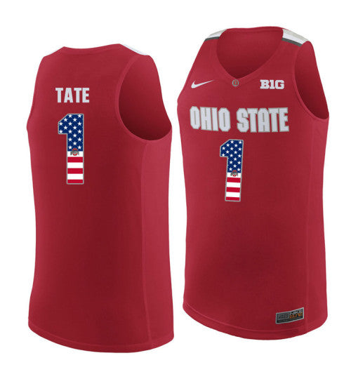 Ohio State Buckeyes 1 Jaesean Tate College Basketball Jersey Red 9746 retro stitched fan jersey RTJ2903 image 1