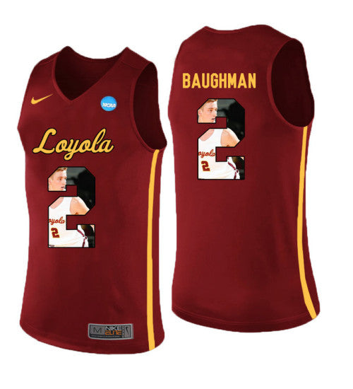 Loyola Chi Ramblers 2 Jake Baughman College Basketball Jersey Red retro stitched fan jersey RTJ10155 image 1