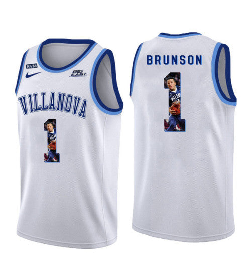 Villanova Wildcats 1 Jalen Brunson College Basketball Jersey White 5387 retro stitched fan jersey RTJ7262 image 1