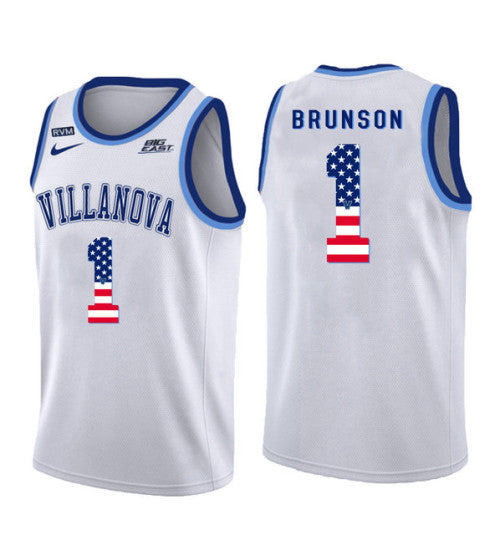 Villanova Wildcats 1 Jalen Brunson College Basketball Jersey White 5388 retro stitched fan jersey RTJ7261 image 1