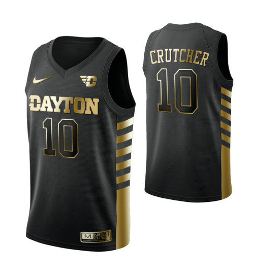 Dayton Flyers 10 Jalen Crutcher Limited Golden Edition College Basketball Jersey Black retro stitched fan jersey