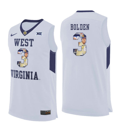 West Virginia Mountaineers 3 James Bolden College Basketball Jersey White 5726 retro stitched fan jersey RTJ6923 image